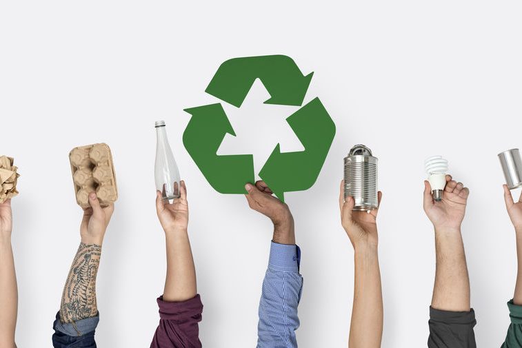 Hand Hold Show Recyclable Things with Symbol