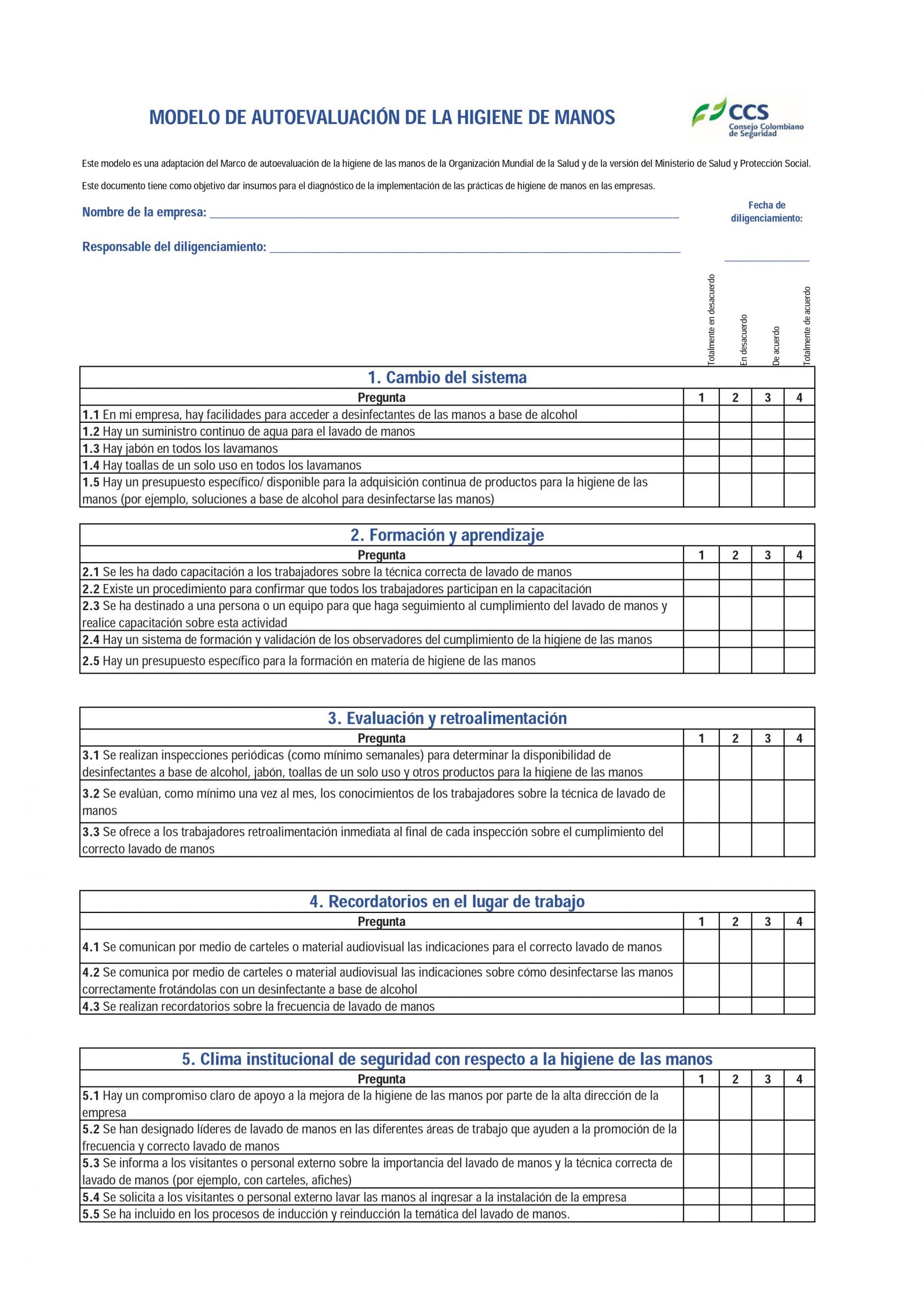 Modelo Para La Autoevaluación De La Higiene De Manos – Ccs.org.co