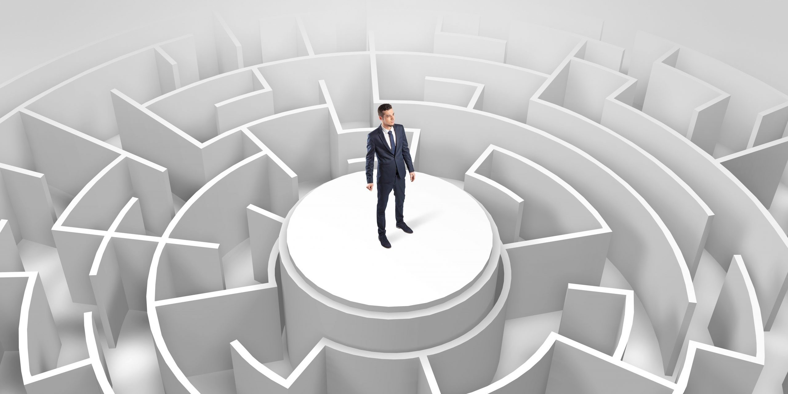 Businessman standing on the top of a maze