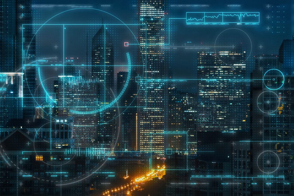 Downtown chicago cityscape technology theme