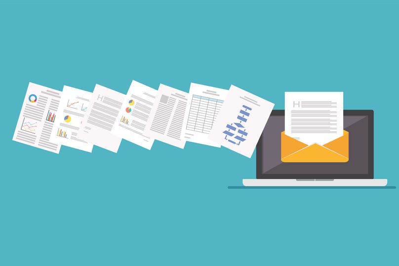 Files Attachment Email. Online communication. Email.