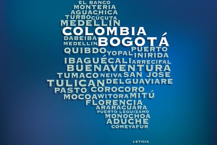 Colombia map made with name of cities